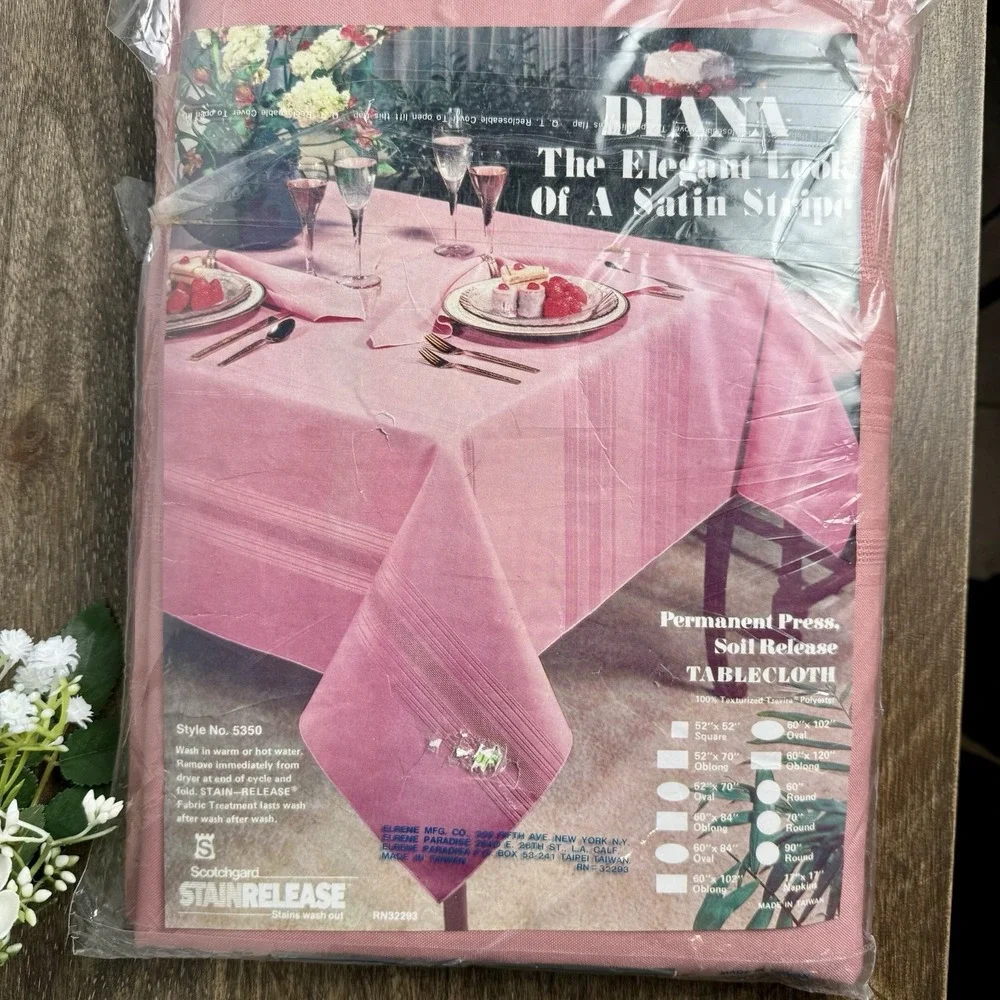 Vintage Pink Satin Stripe Tablecloth NOS 60x102 Oblong Permanent Press